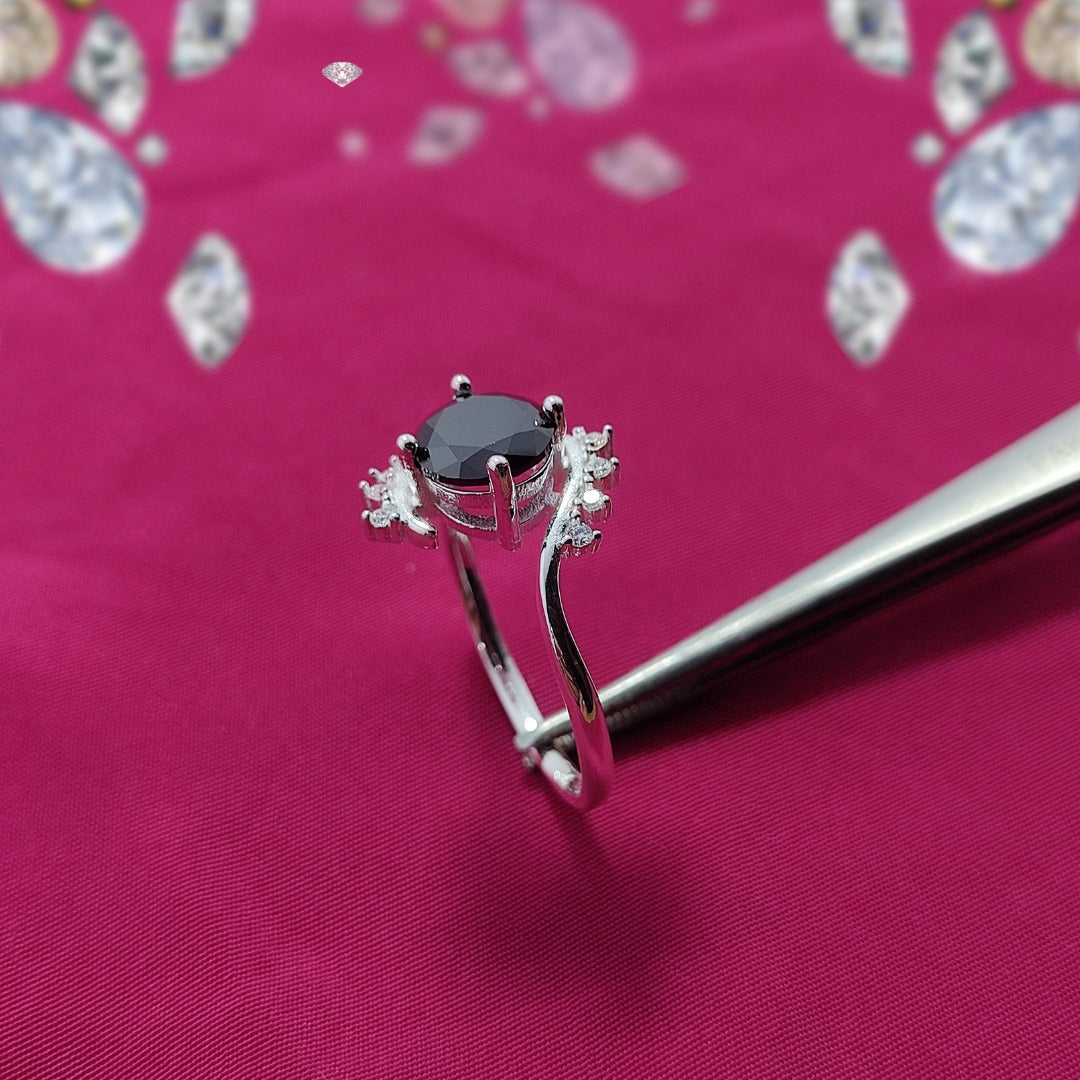 Black American Zircon S925 Silver Ring | Italian Craftsmanship