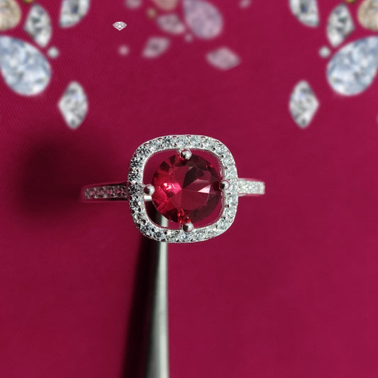 Red American Zircon S925 Silver Ring | Italian Design | Luxury Stone Jewelry
