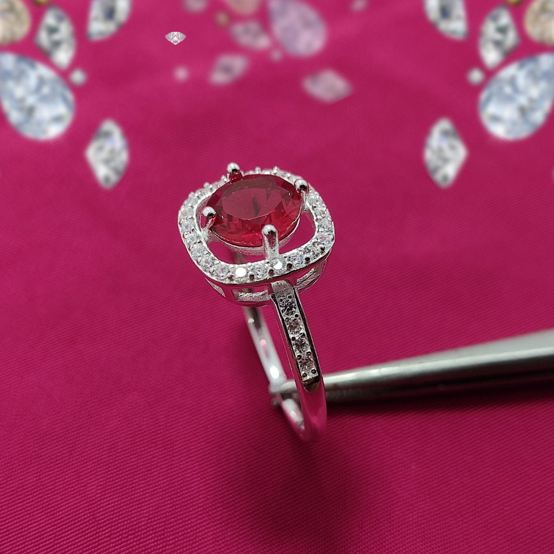 Red American Zircon S925 Silver Ring | Italian Design | Luxury Stone Jewelry
