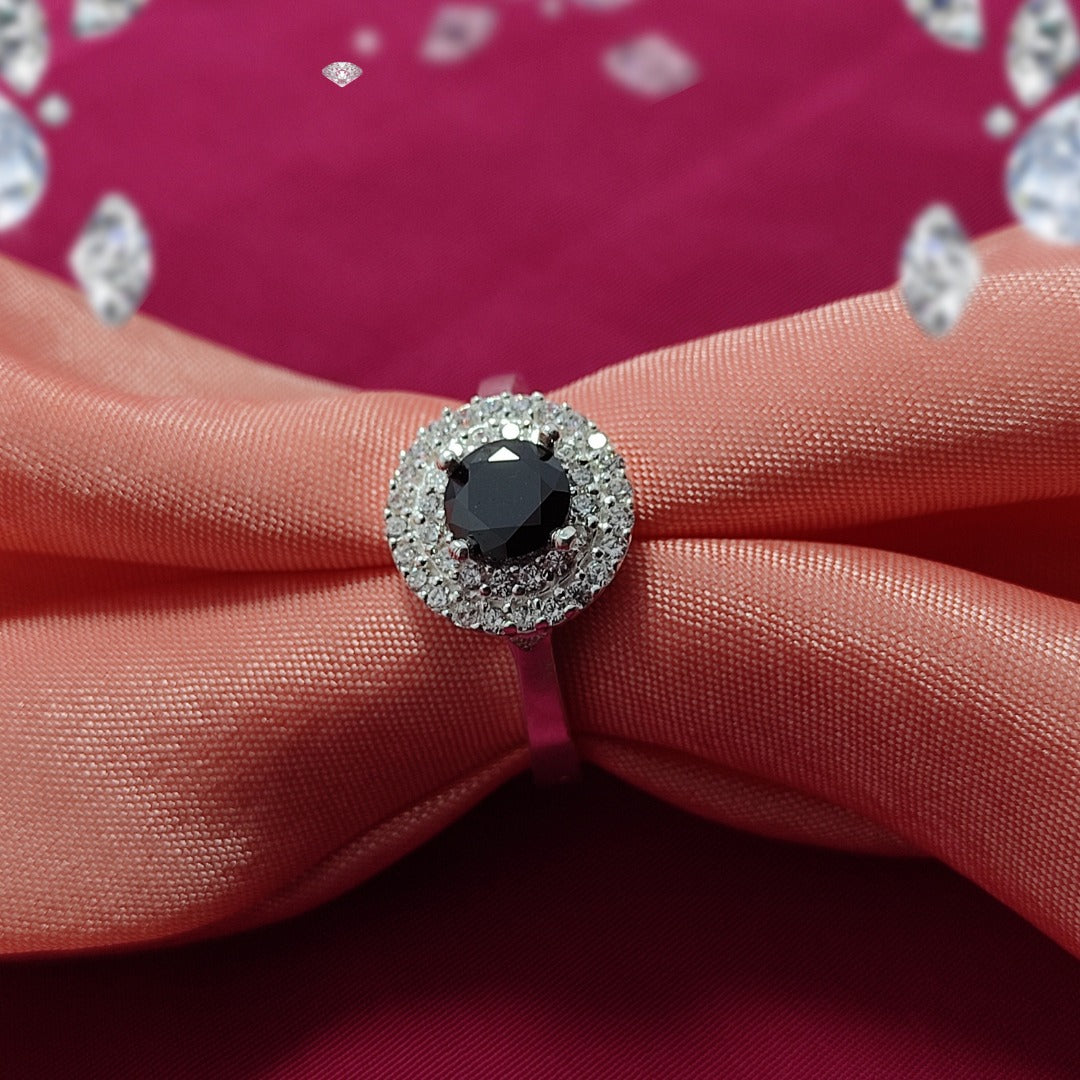 Black American Zircon S925 Silver Ring | Italian | Bold Stone
