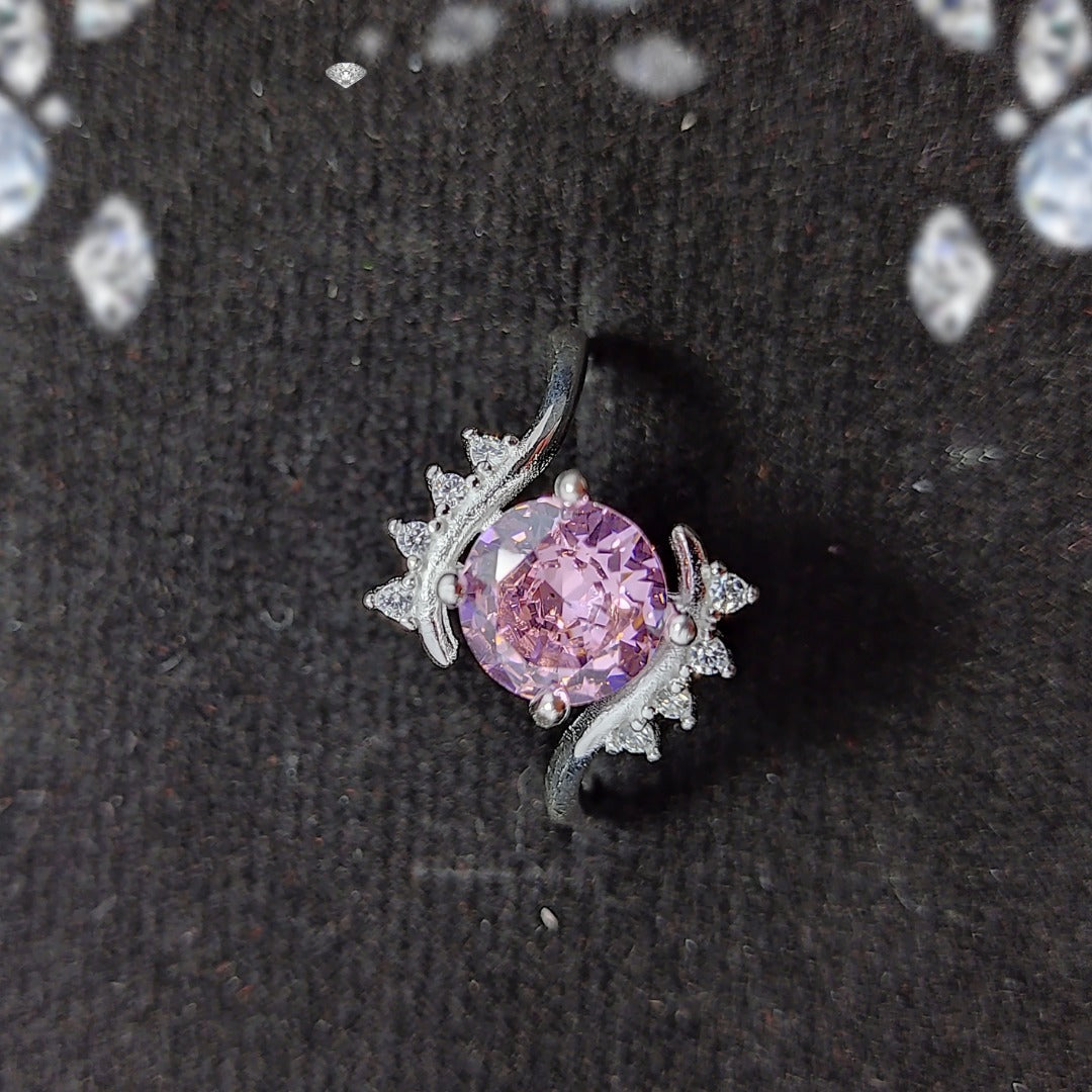 Pink American Zircon Ring | S925 Italian Silver | Elegant Stone Jewelry
