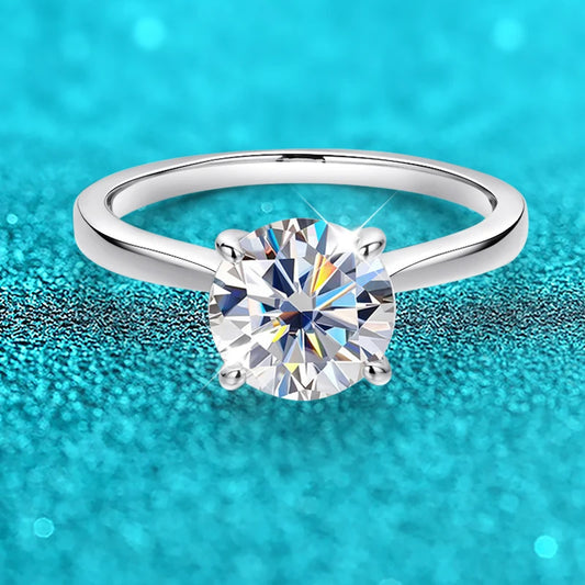 4 Prongs Moissanite Dianond Ring | D-Color Stone | Silver 925