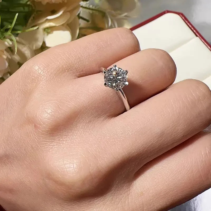 6 Prongs 2ct Moissanite Diamond Ring  | 925 Silver | D-Color Sparkle