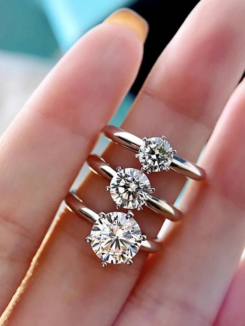 6 Prongs 2ct Moissanite Diamond Ring  | 925 Silver | D-Color Sparkle