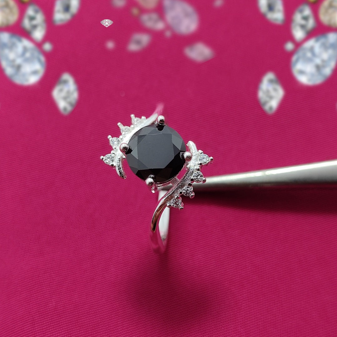 Black American Zircon S925 Silver Ring | Italian Craftsmanship