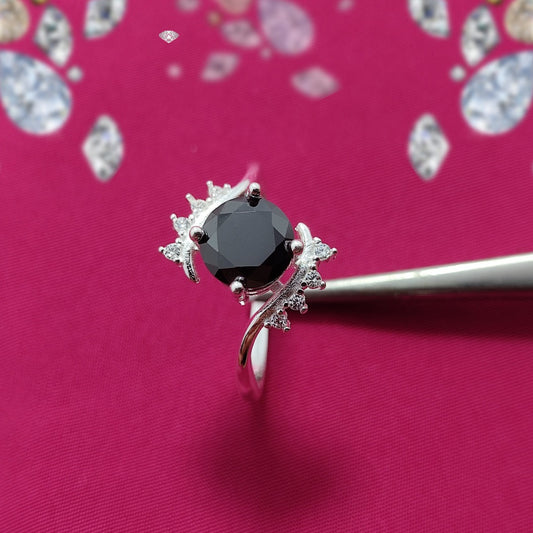 Black American Zircon S925 Silver Ring | Italian Craftsmanship
