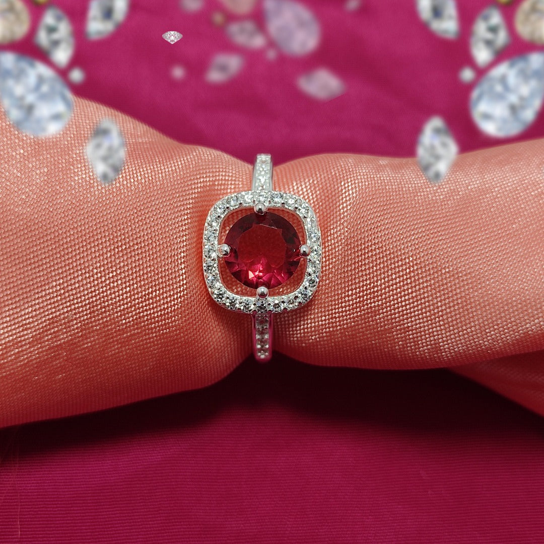 Red American Zircon S925 Silver Ring | Italian Design | Luxury Stone Jewelry