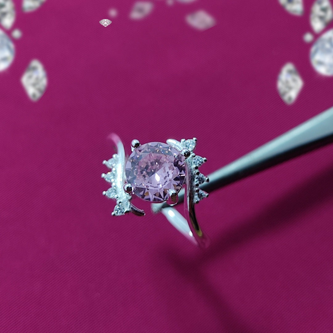 Pink American Zircon Ring | S925 Italian Silver | Elegant Stone Jewelry