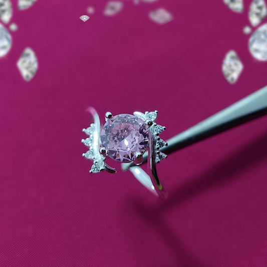 Pink American Zircon Ring | S925 Italian Silver | Elegant Stone Jewelry