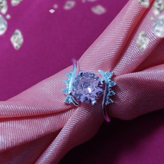 Pink American Zircon Ring | S925 Italian Silver | Elegant Stone Jewelry