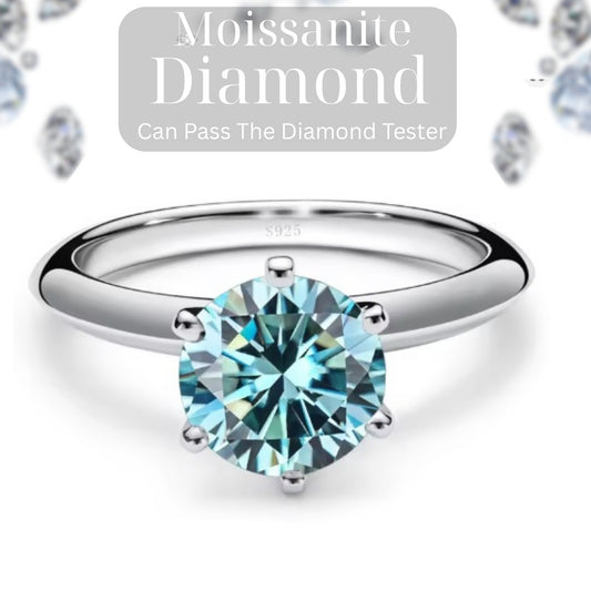 6 Prongs 2ct Moissanite Diamond Ring  | 925 Silver | D-Color Sparkle